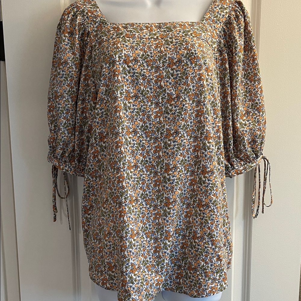 Ann Taylor Floral Square Neck Blouse